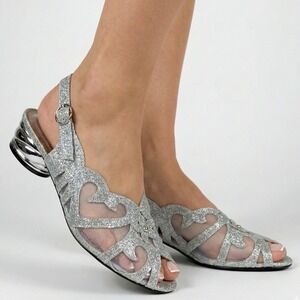 VTG ASHRO Womens Silver Glitter Mesh Slingback Heels Sandals Shoes 9.5W Church